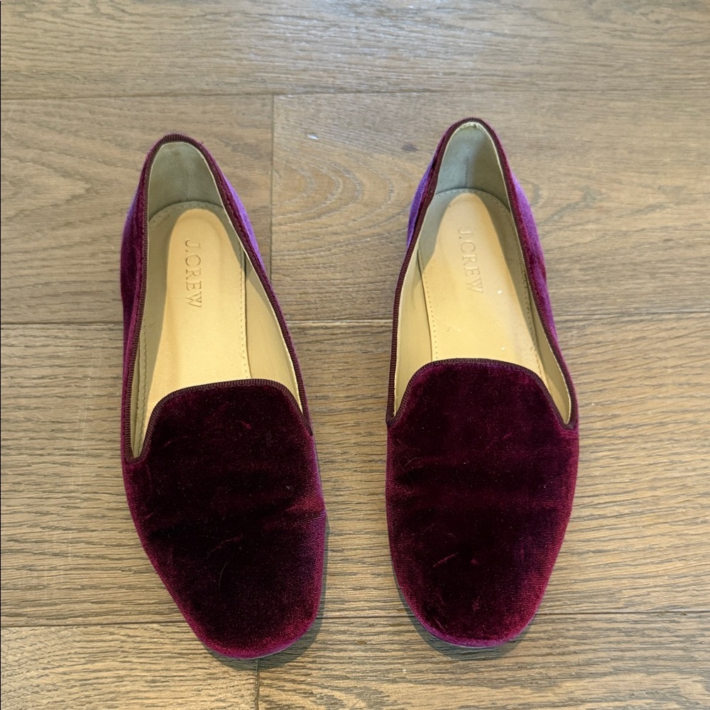 J Crew Burgundy Velvet Cora Loafers 5.5